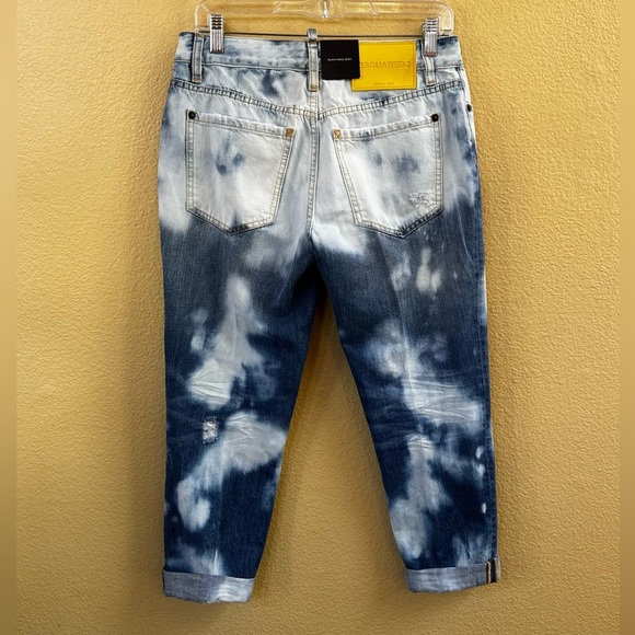 Dsquared2 “Glam Head” Blue Tie Dye Cropped Distressed Jeans Size 42 Or US 6 NWT - Picture 10 of 16